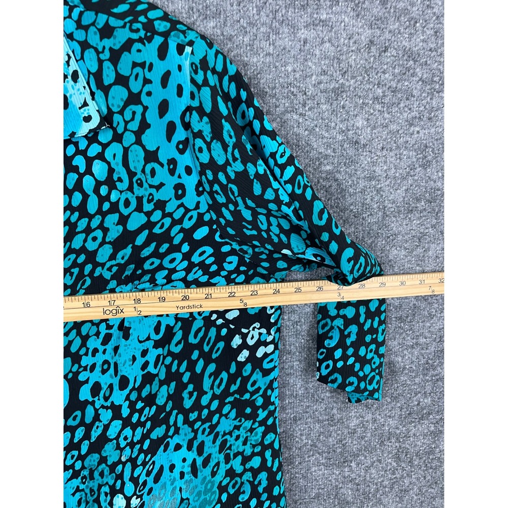 Kim Rogers Blouse Woman 3X Teal Black Excellent Animal Print 3/4 Sleeve Top - Picture 9 of 11